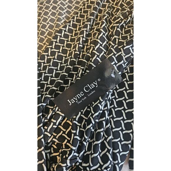 Jayne Clay NWT Faux Wrap Dress Size S Geometric Pattern Black White Stretch - Picture 6 of 9
